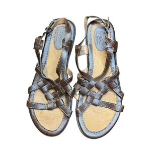 B.o.c Shoes Womens Size 8M Brown Strappy Wedge Sandals Buckle Comfort Casual